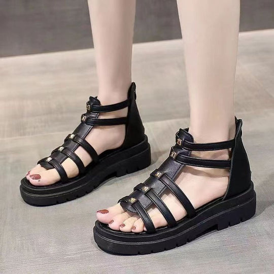 Damen nan gladiatorische Plateausandalette mit gepolstertem Komfortfußbett, profilierter Plateausohle und Rückreißverschluss EB