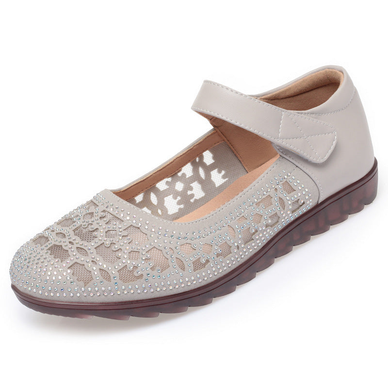 Damen Ballerinas mit modischem Lochmuster und komfortablem Klettverschluss EB