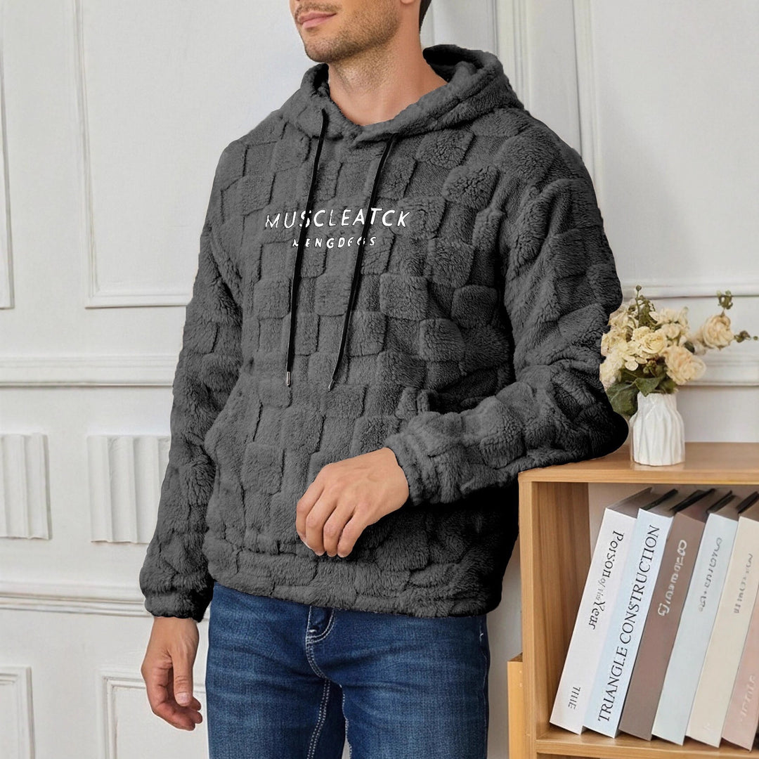 Herren nan flauschiger Sherpa-Hoodie mit Quadrat-Steppmuster, Kängurutasche und verstellbarer Kapuze EB