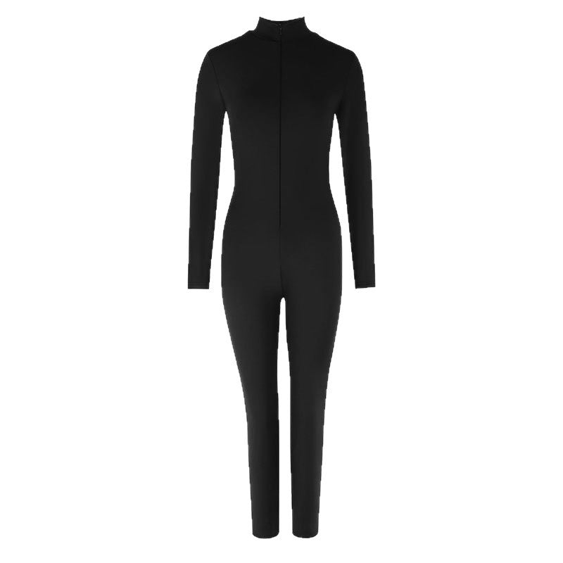 Damen Langarm-Jumpsuit mit hohem Kragen und nahtlosem Design EB