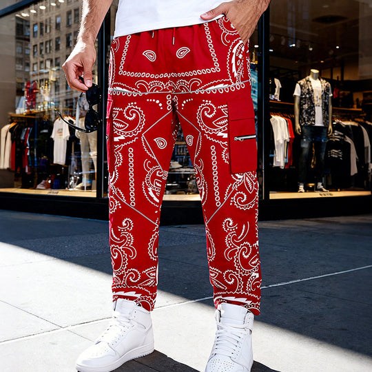 Herren Cargo-Jogginghose im Bandana-Print mit Cargo-Taschen & elastischem Bund EB
