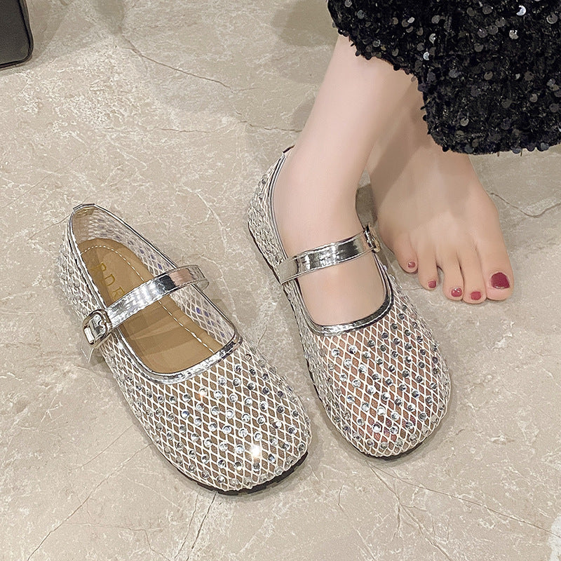 Damen Ballerinas mit geschlitzten Riemen und dekorativen Schleifen EB