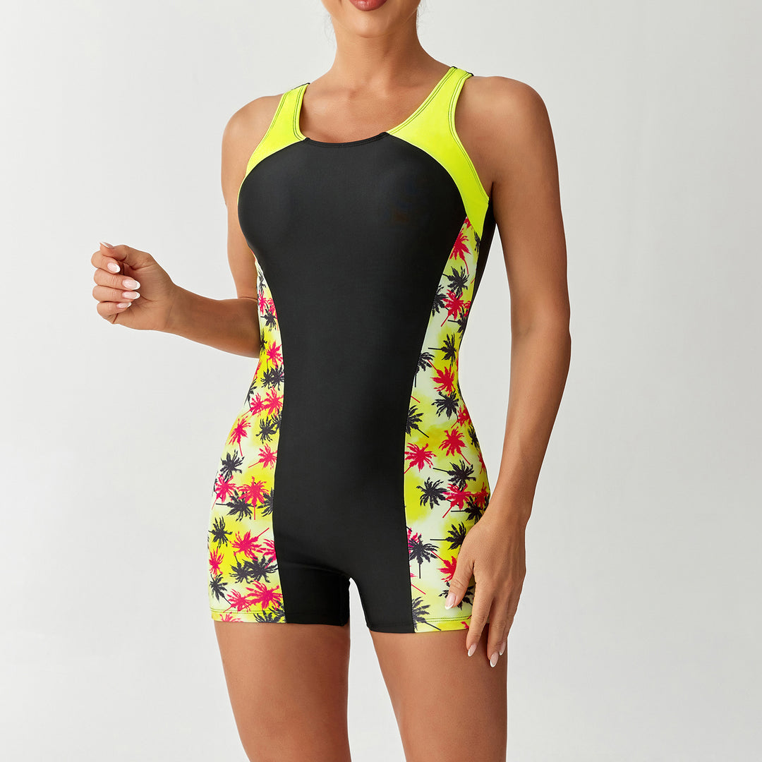 Damen Sportlicher Badeanzug mit lebhaftem Palmen-Design EB
