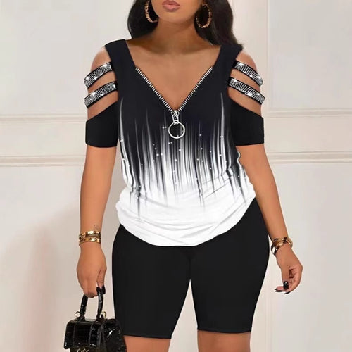 Damen Figurbetontes Oberteil mit schickem Reißverschluss und Cut-Out-Details EB