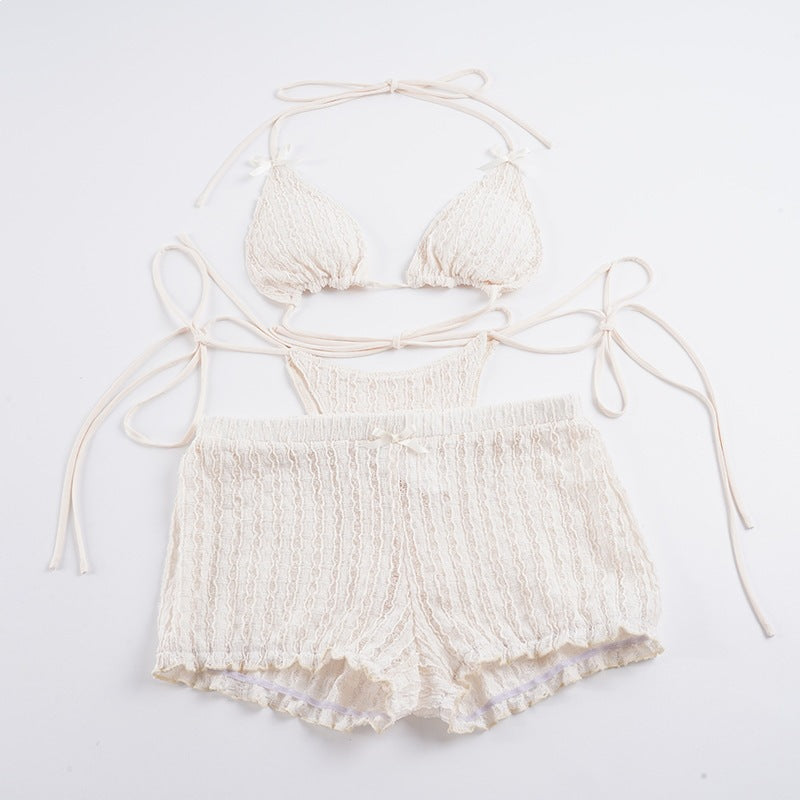 Damen Triangel-Bikini-Set mit verstellbaren Trägern und Rüschendetails EB