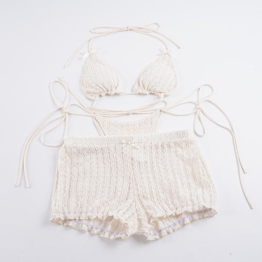 Damen Triangel-Bikini-Set mit verstellbaren Trägern und Rüschendetails EB