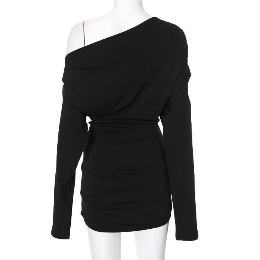 Damen Longsleeve Oberteil mit asymmetrischem Ausschnitt und raffiniertem Drapierungseffekt EB