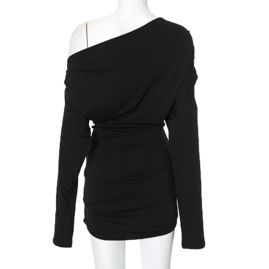 Damen Longsleeve Oberteil mit asymmetrischem Ausschnitt und raffiniertem Drapierungseffekt EB