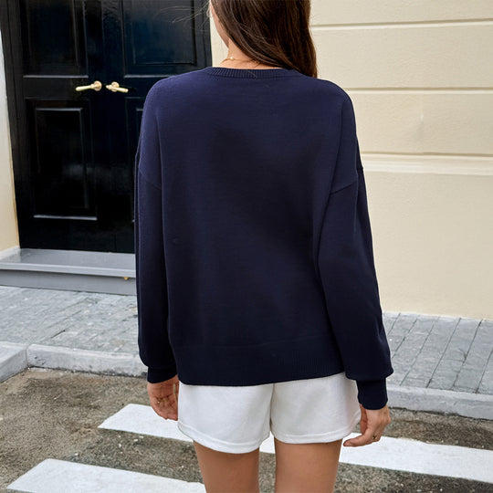 Damen nan Oversize-Strickpullover mit eingestricktem Teddybärmotiv und Rippbündchen EB