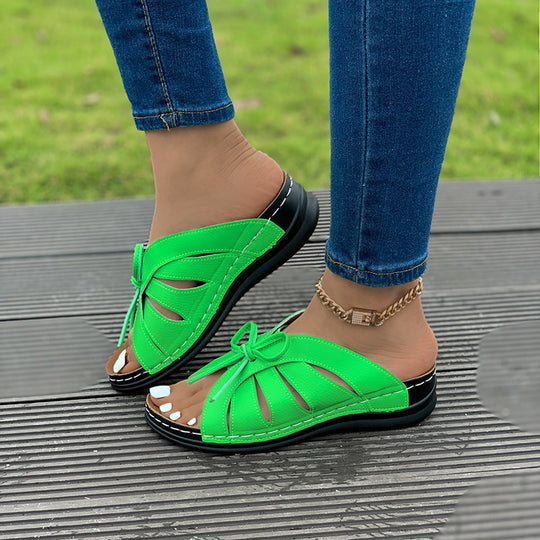 Damen Komfortable und modische Zehentrenner-Sandalen mit Schleifen-Design EB