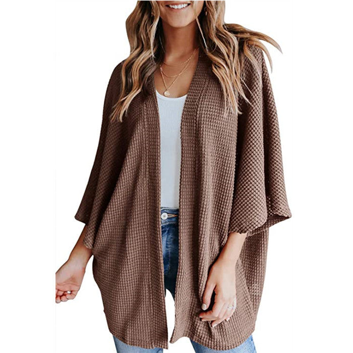 Damen lässiger Strickjacke im Waffelmuster EB