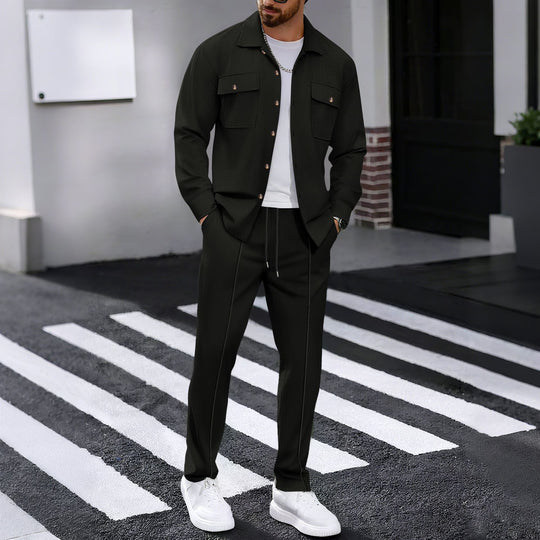 Herren modisches Freizeit-Set mit strukturierter Jacke und bequemen Hosen EB