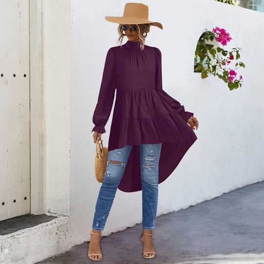 Damen Tunika mit gerafftem Design und asymmetrischem Saum EB