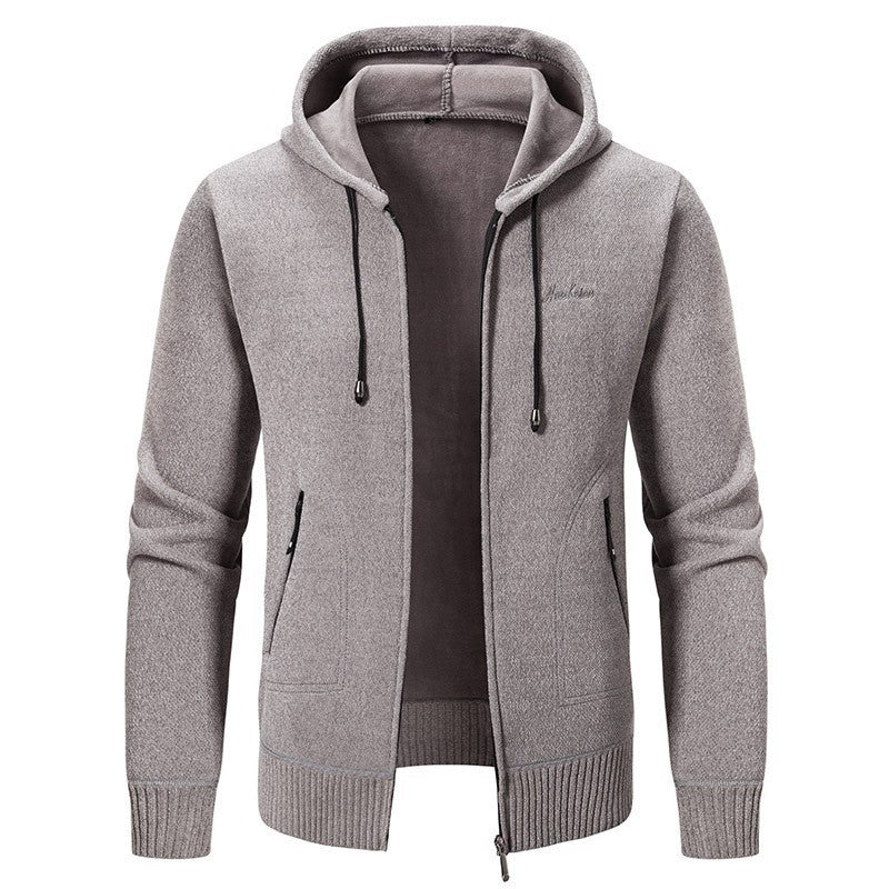 Herren nan warme Strickoptik-Zipjacke mit Teddyfutter, Kapuze und verdeckten Reißverschlusstaschen EB