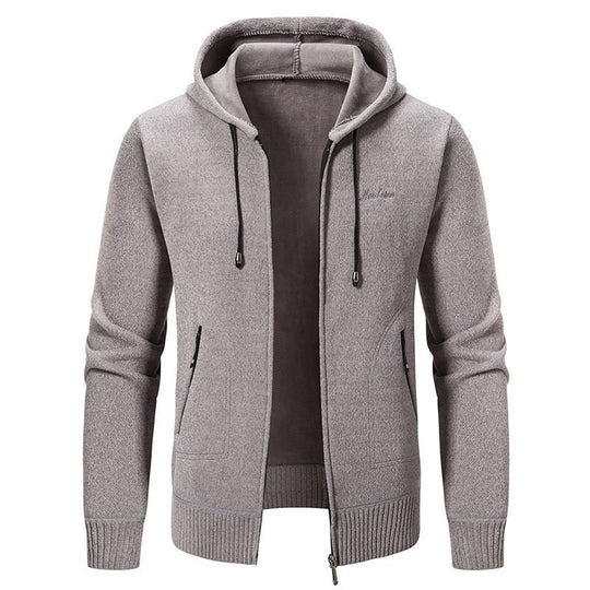 Herren nan warme Strickoptik-Zipjacke mit Teddyfutter, Kapuze und verdeckten Reißverschlusstaschen EB