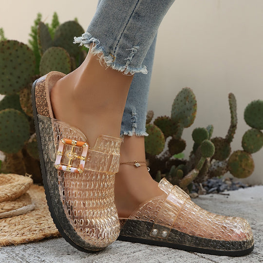 Damen Modische und luftige Clogs mit transparentem Design EB