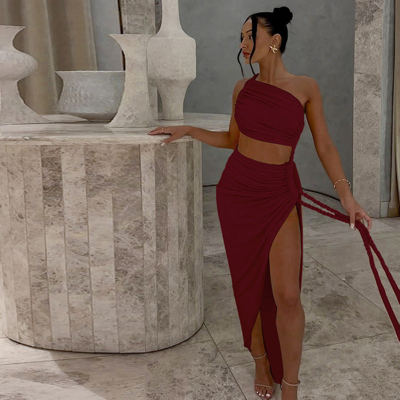 Damen Elegantes, einseitiges Maxikleid mit raffinierten Drapierungen EB