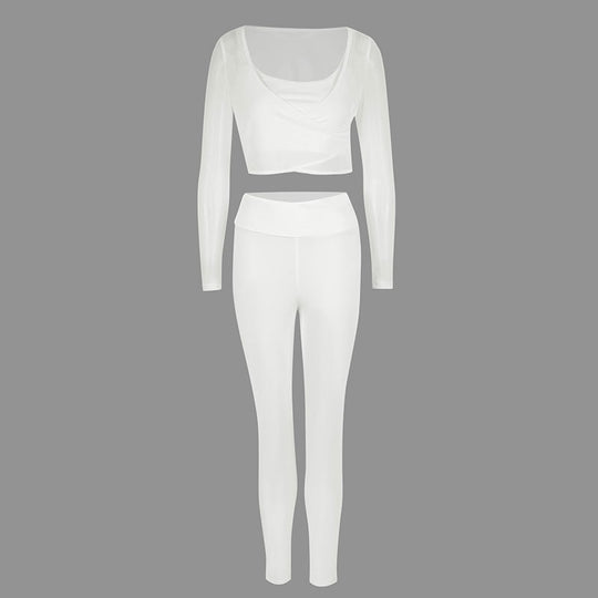Damen Sportliches Set aus kreativem Oberteil mit langem Arm und figurbetonten Leggings EB