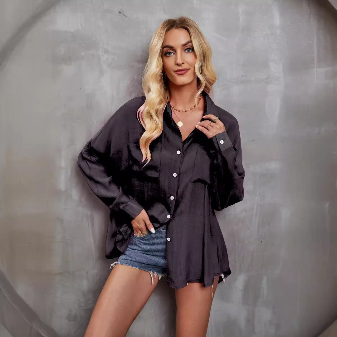 Damen leichtes Überblusenshirt aus atmungsaktivem Stoff mit Taschen EB