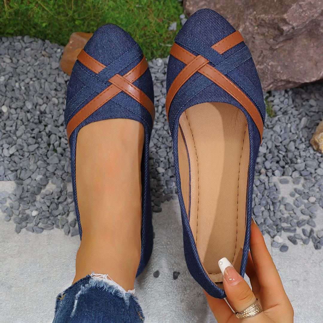 Damen Ballerinas aus Denim mit eleganten Lederapplikationen EB