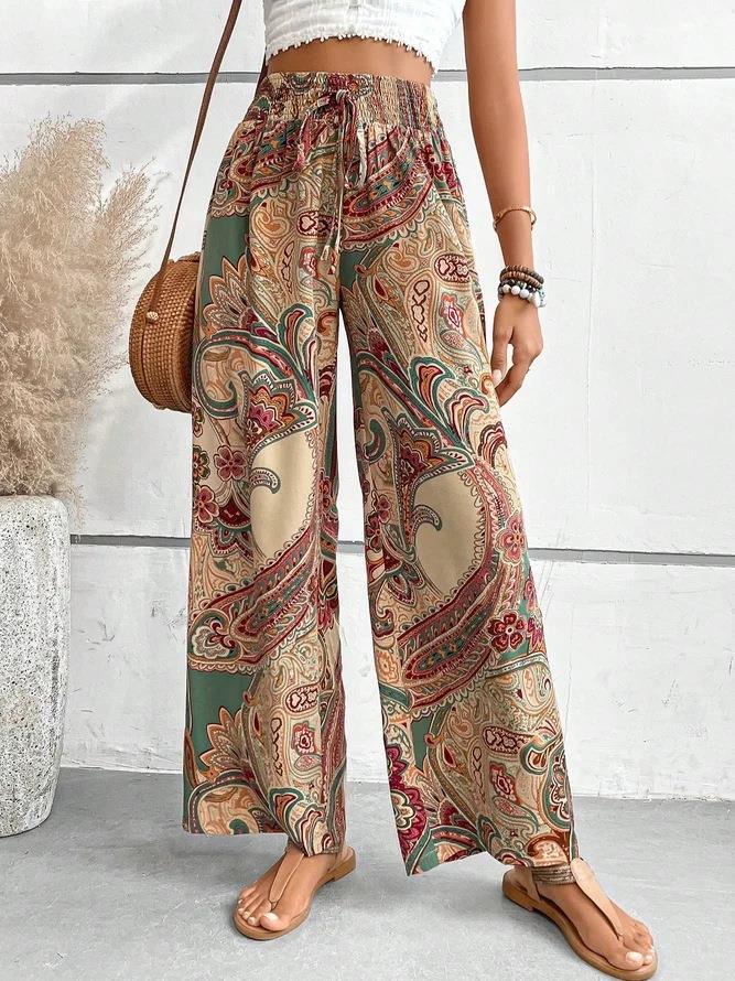 Damen Palazzo-Hose mit weitem Bein und Paisleymuster EB