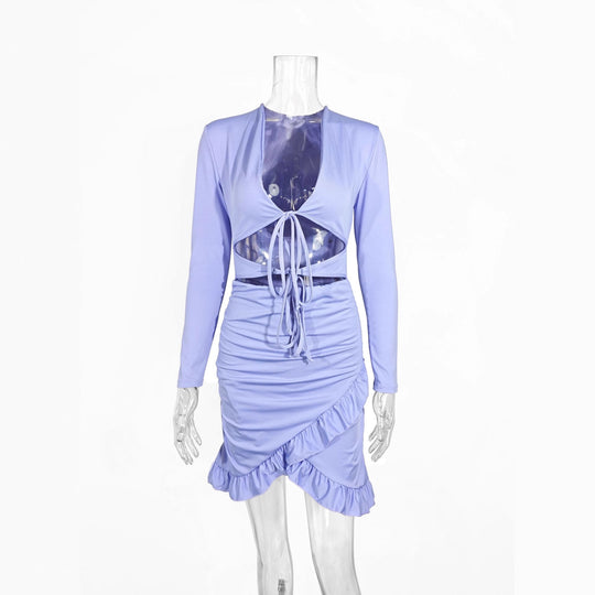 Damen Crop-Top und Rock-Set mit tiefem Ausschnitt und Rüschendetails EB
