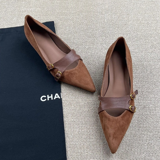 Damen elegante spitze Ballerina-Schuhe mit dekorativen Riemen und Schnallen EB