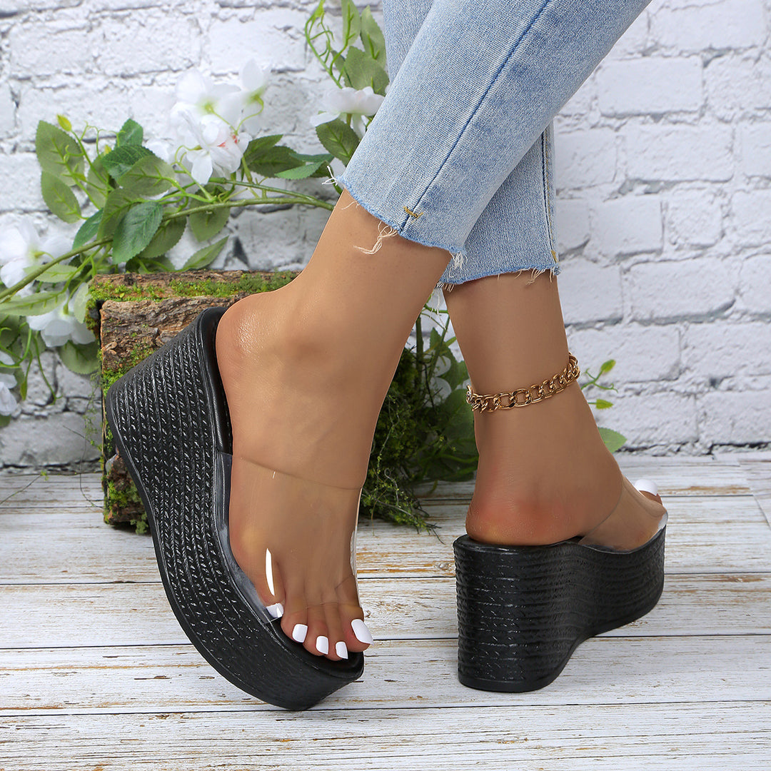 Damen Plateau-Sandalen mit transparentem Obermaterial und rutschfester Sohle EB