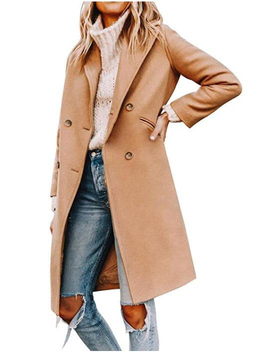 Damen eleganter, taillierter Wollmantel mit doppelter Knopfleiste EB
