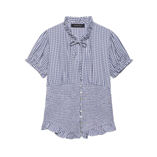 Damen Rüschenbluse mit geschlitztem Kragen und Knopfdetails EB
