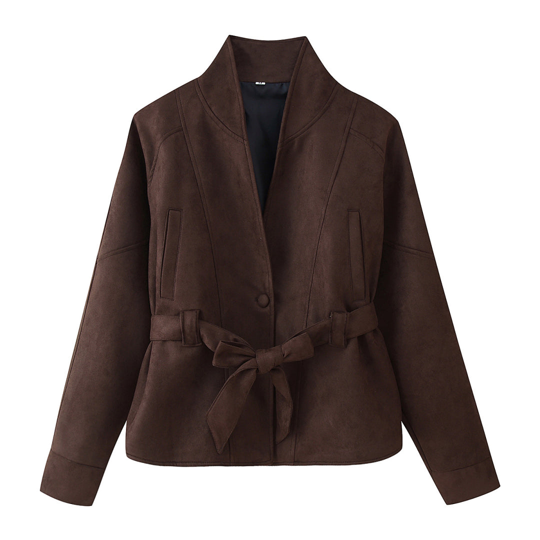 Damen elegante Oversized-Bomberjacke mit Taillengürtel EB