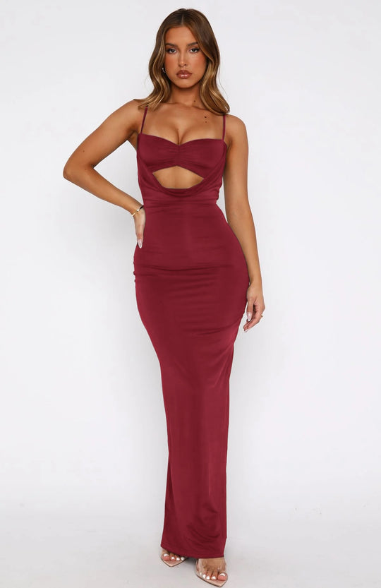 Damen Edles Maxikleid mit figurformendem Schnitt und raffiniertem Cut-Out EB