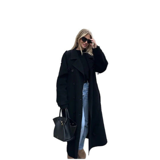 Damen Elegante lange Trenchcoat mit modernem Schnitt und praktischen Taschen EB