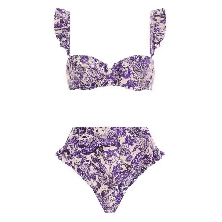Damen Bikiniset mit schickem Wickelrock und verspieltem Rüschendesign EB