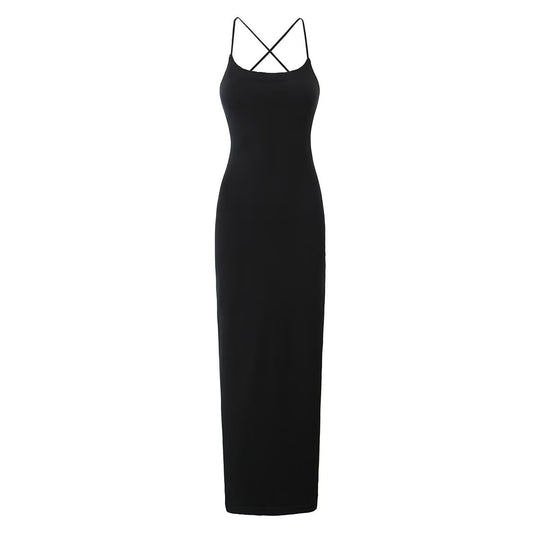 Damen lässiges Maxikleid mit verstellbaren Trägern und elegantem Rücken EB