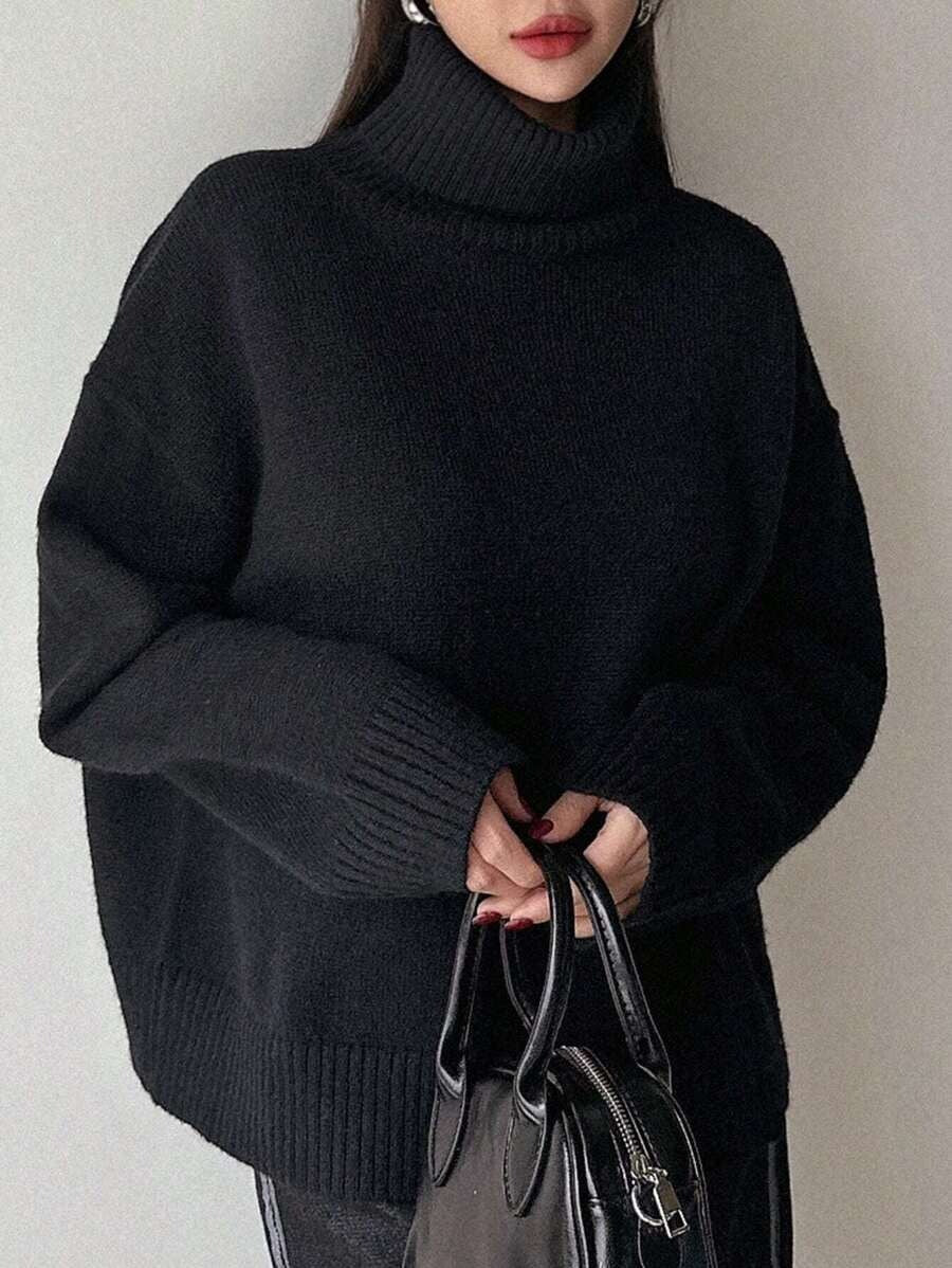 Damen oversized Rollkragenpullover aus weichem Material EB