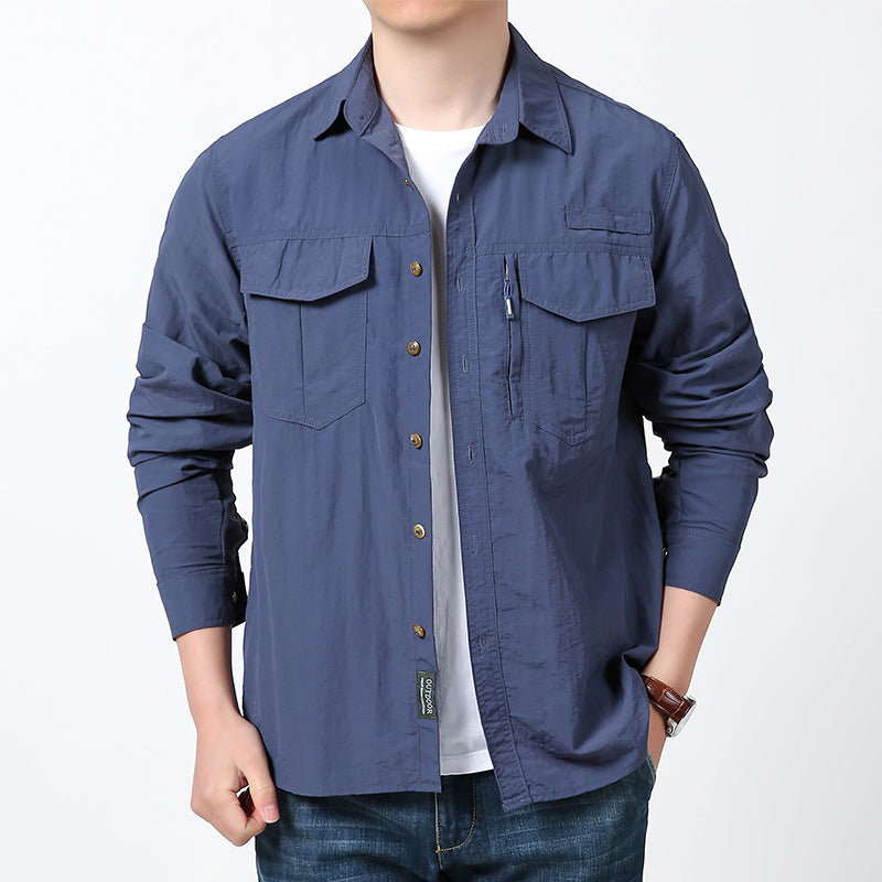 Herren nan langärmeliges Fieldshirt aus leichtem Ripstop mit multifunktionalen Brusttaschen und verdecktem Reißverschluss EB