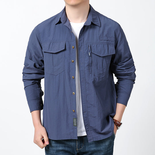 Herren nan langärmeliges Fieldshirt aus leichtem Ripstop mit multifunktionalen Brusttaschen und verdecktem Reißverschluss EB