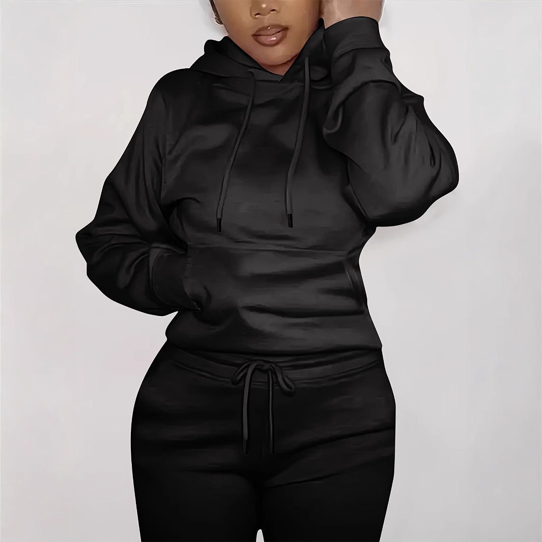 Damen nan figurbetontes Hoodie-und Taillenrock-Set mit Kängurutasche und Tunnelzug EB