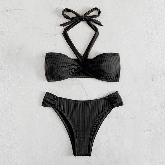 Damen Bandeau-Bikini mit herausragendem Wickeldesign und verstellbaren Trägern EB