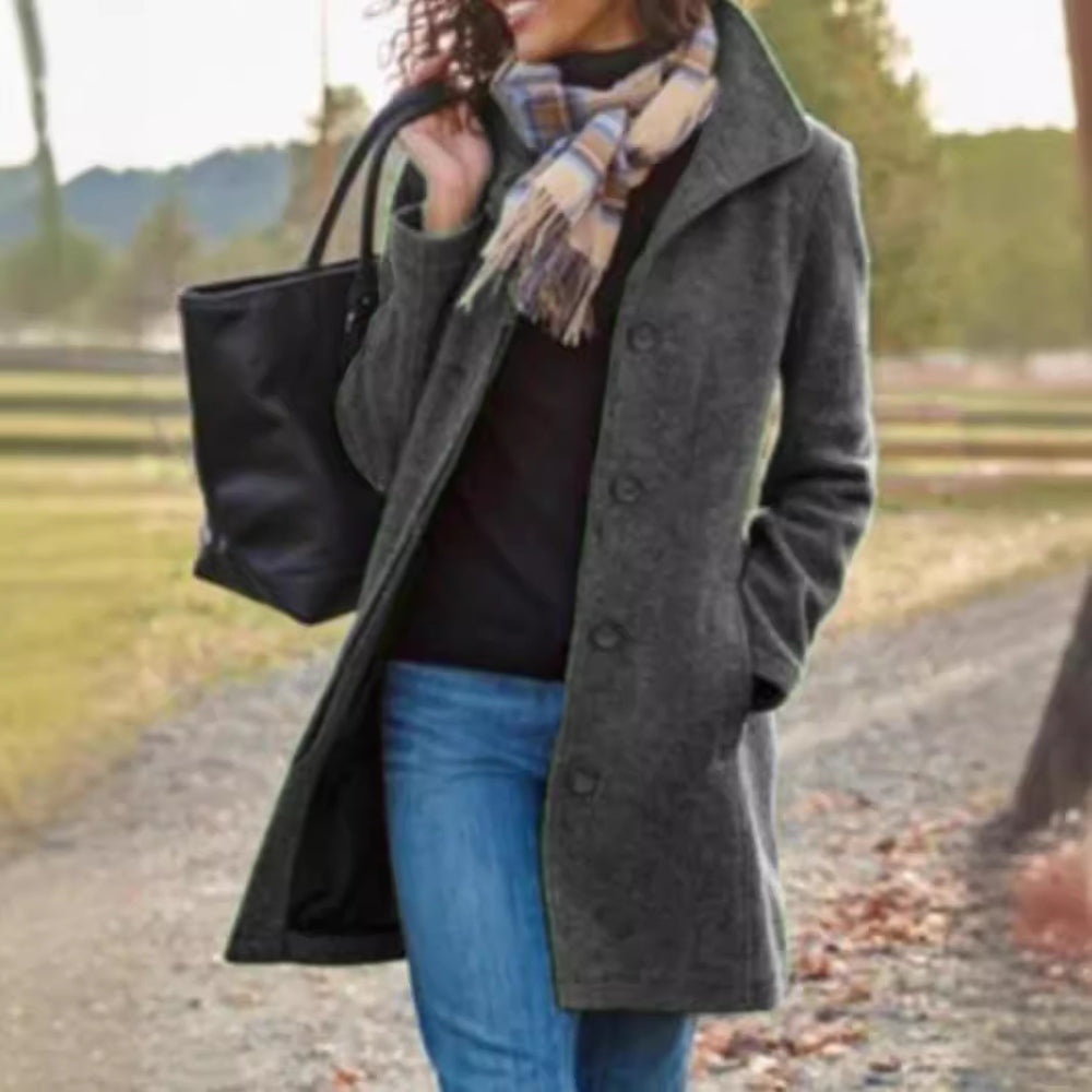 Damen eleganter Wollmantel mit klassischem Revers EB