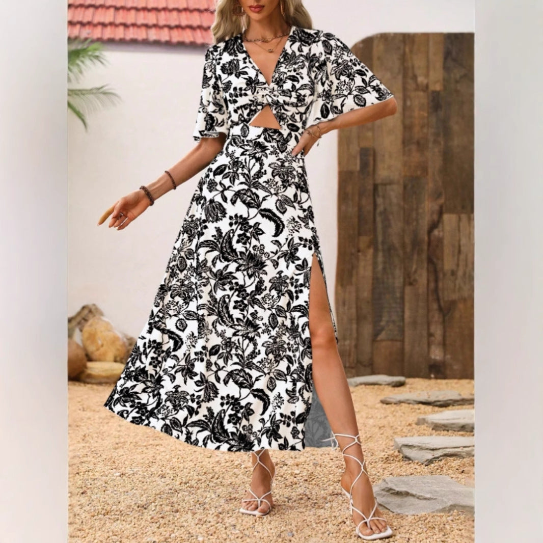 Damen Maxikleid mit floralem Cut-Out und seitlichem Schlitz EB