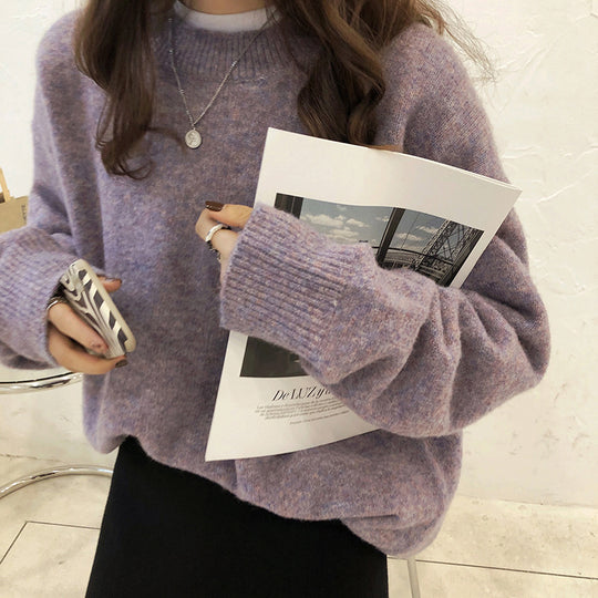 Damen Oversized Strickpullover mit weitem Schnitt und hohen Bündchen EB