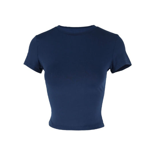 Damen figurbetontes Crop-Top mit Rundhalsausschnitt und elastischem Material EB