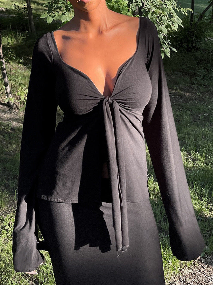 Damen Langarmtop mit knotenförmigem Detail EB