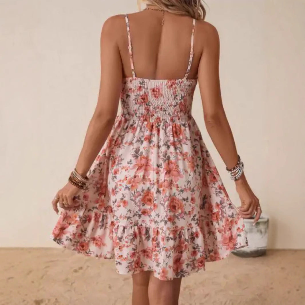Damen Wickelkleid mit floralem Design und verstellbaren Spaghetti-Trägern EB