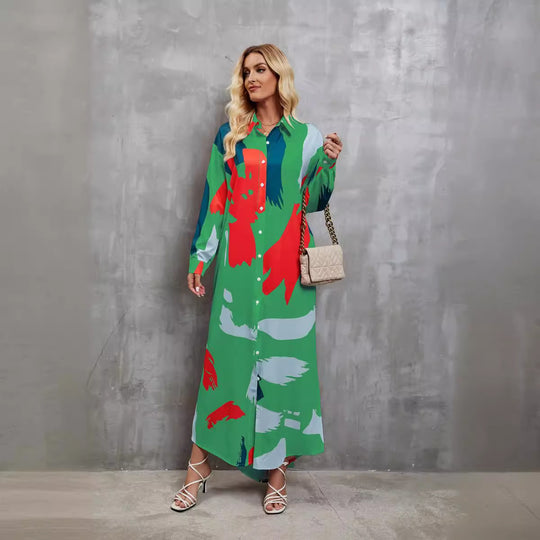 Damen Hemdblusenkleid mit farbenfrohem grafischen Muster und legere Passform EB