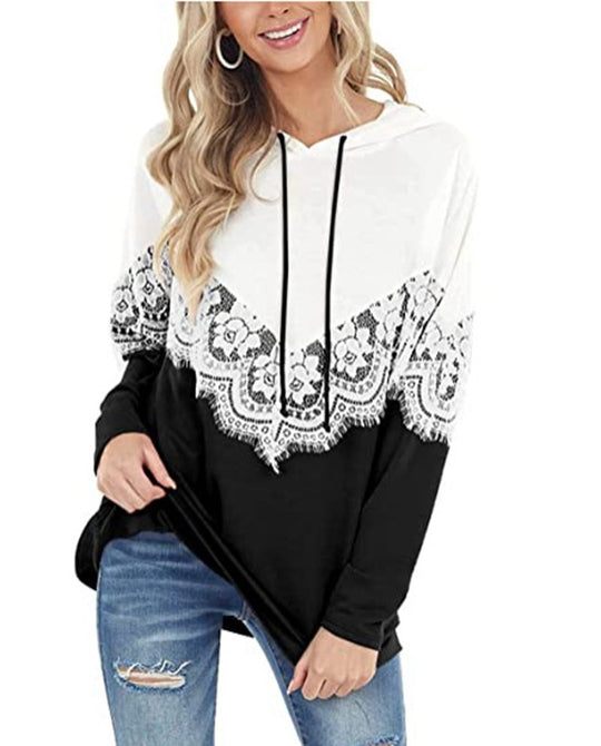 Damen Kapuzenpullover mit kunstvoller Spitzenapplikation EB