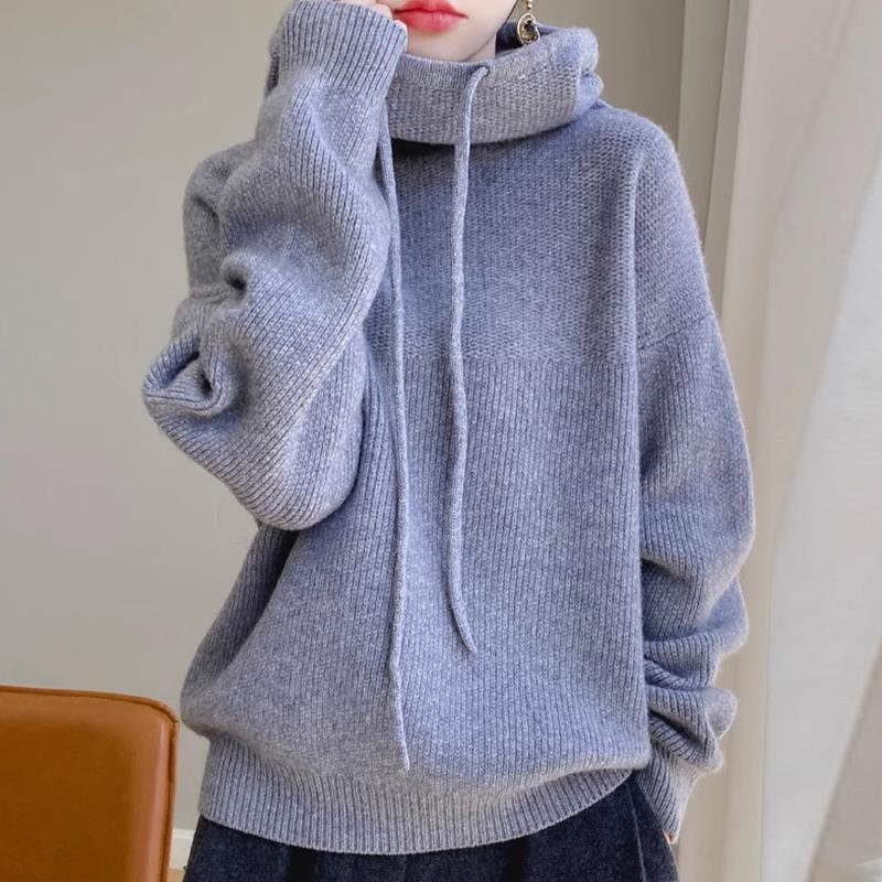 Damen Kuscheliger Rollkragen‑Hoodie aus Feinstrick mit Kordelzug und gerippten Bündchen EB