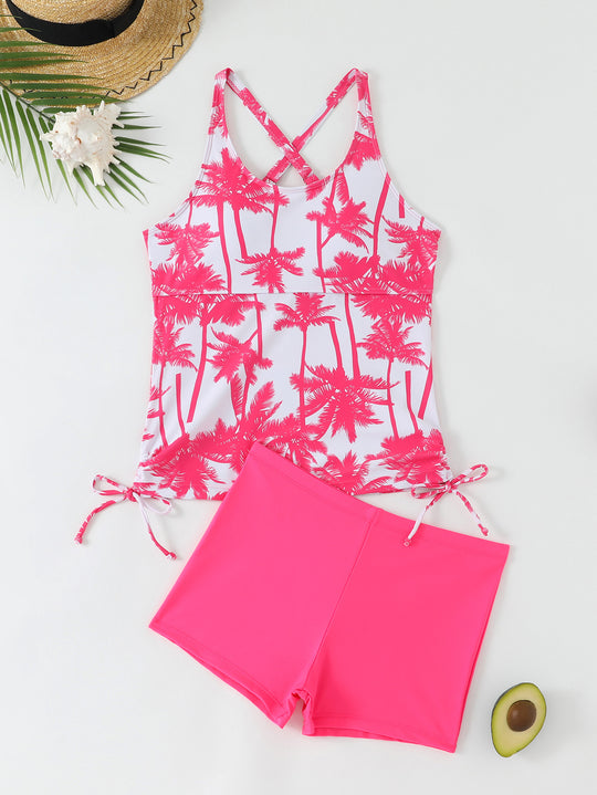 Damen Sportliches Tankini-Set mit floralem Design und verstellbaren Bündchen EB